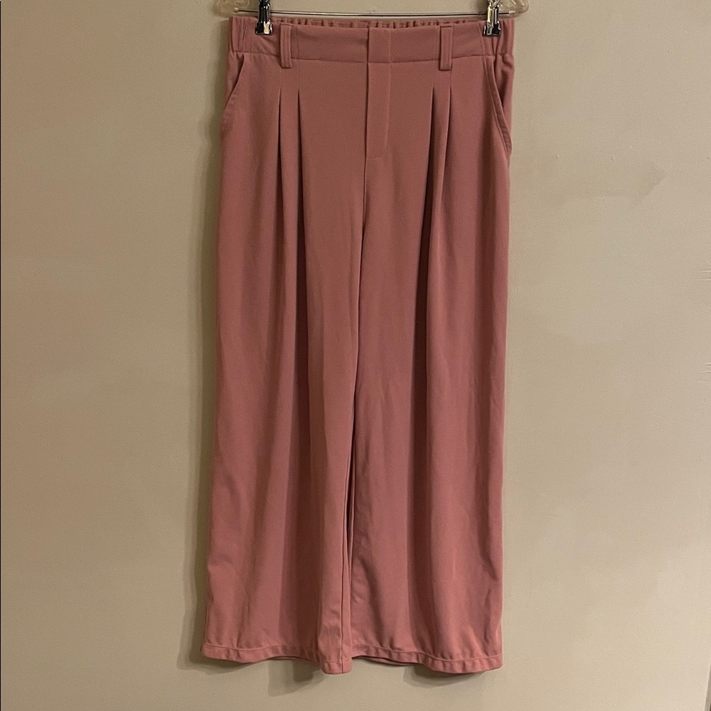 HALARA High Waisted Plicated Side Pocket Wide Leg Waffle Work Pants Rosette L